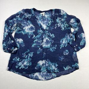 Joie Womens V-Neck Silk Blouse Artsy Print 3/4 Sleeve Work Dressy Top XS FLAW